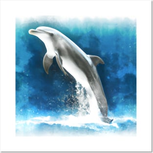 Dolphin Jumping Watercolor Painting Posters and Art